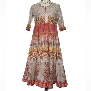 🎯Biba Cotton Tiered Printed Dress Size 36 US 4